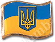 Значок с гербом Украины на фоне флага Украины 
